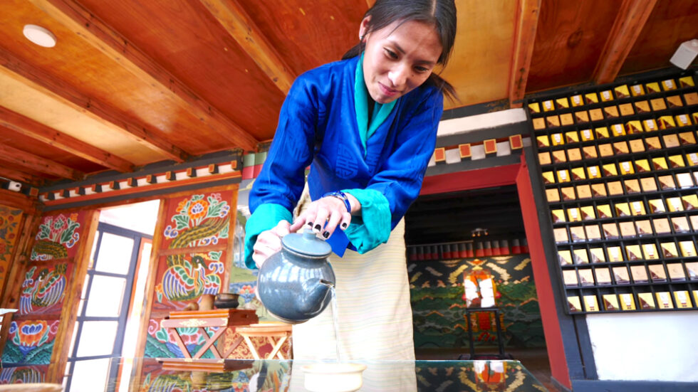 Bhutanese women serving tea