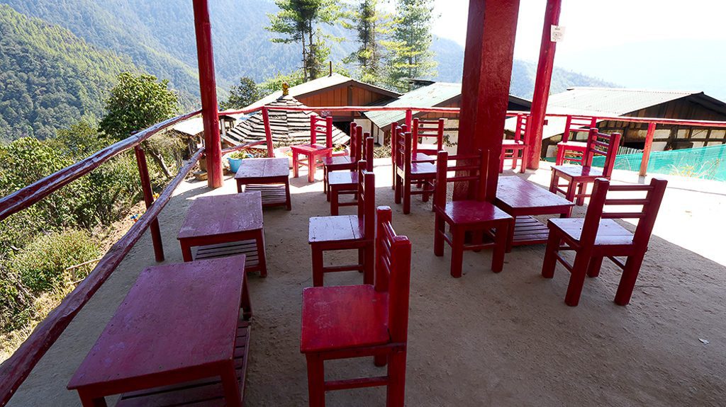 The outdoor terrace at Takhtsang Cafe on the way to Tiger's Nest Monastery