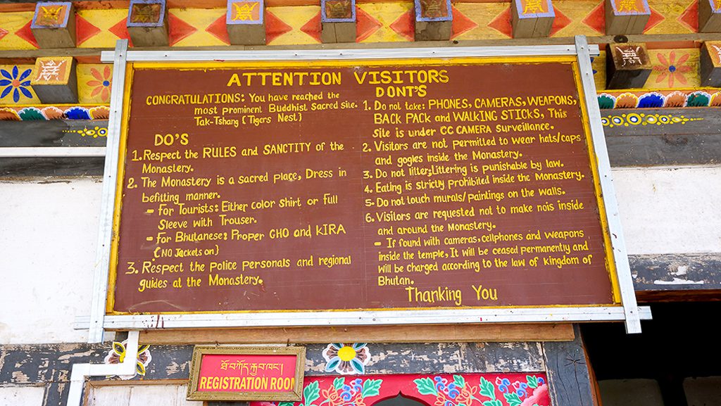 The rules all visitors must follow after arriving at Tiger's Nest Monastery