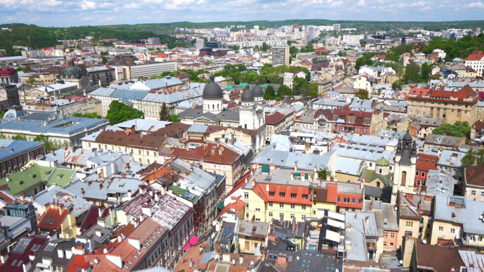 View of Lviv, Ukraine from the top of the City Hall
