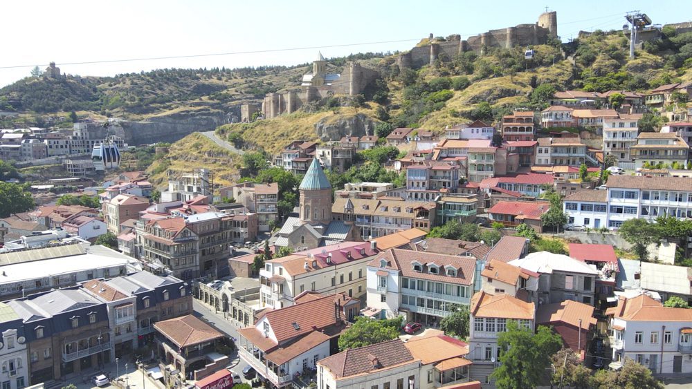 Aerial drone shot of Tbilisi, Georgia