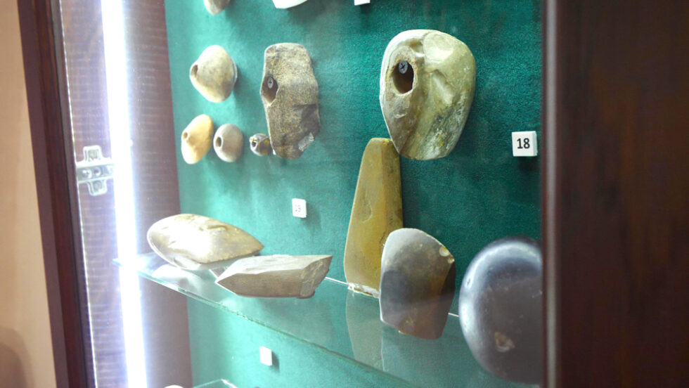 A display of artifacts in the Historic Exhibition in Palanok Castle
