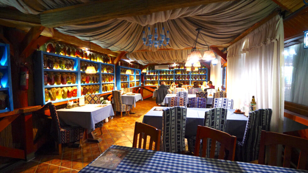 The interior of Poryadniy Gazda Restaurant in Mukachevo, Ukraine