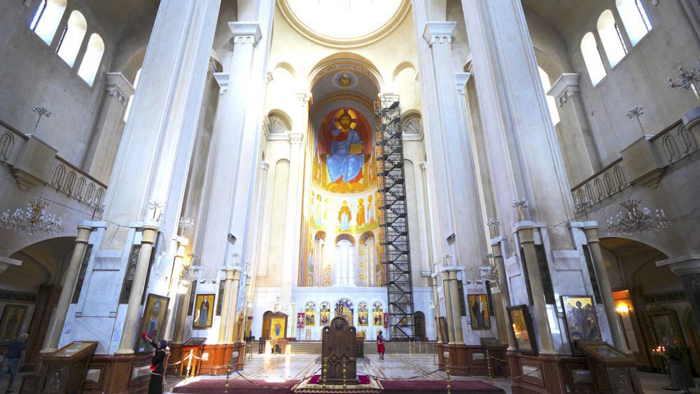The interior of Trinity Cathedral in Tbilisi, Georgia