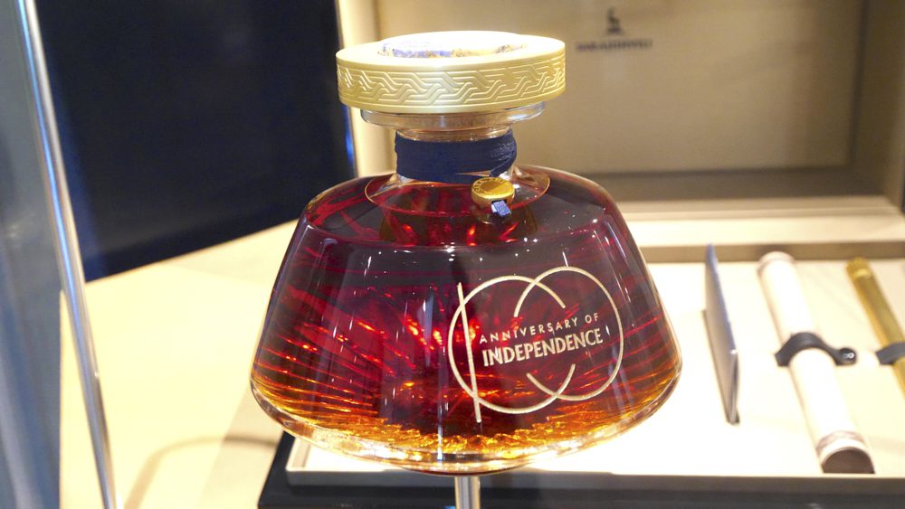 A special edition bottle of brandy commemorating 100 years of Georgian independence