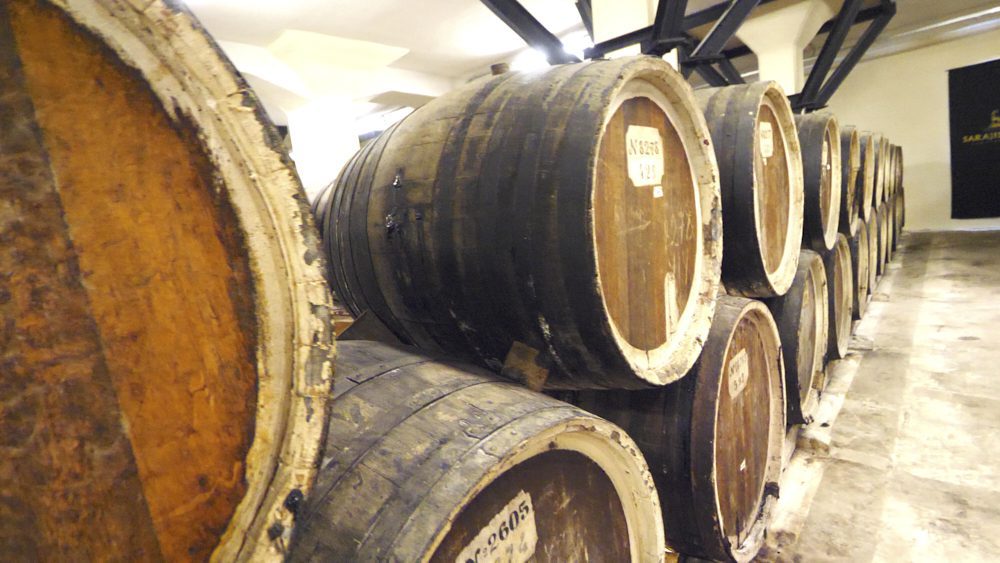 The barrels in the cellar at JSC Sarajishvili Brandy Factory in Tbilisi, Georgia