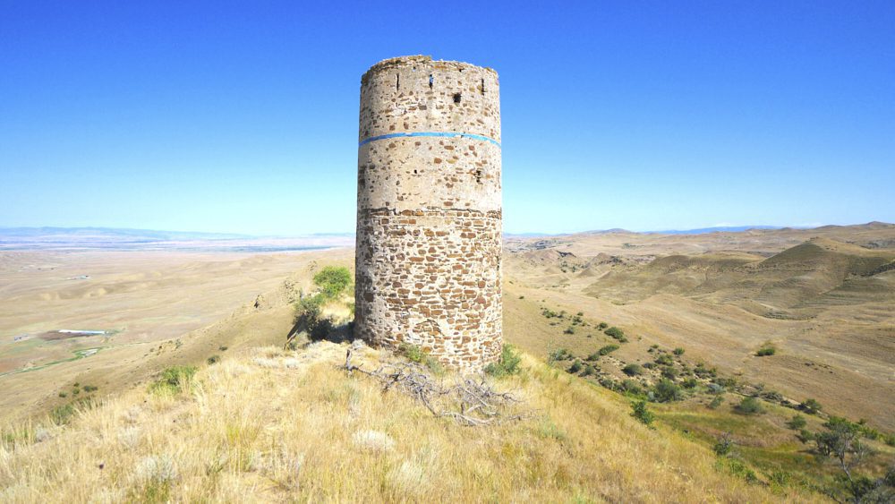 A stone tower overlooking Kakheti, Georgia at Natlismtsemeli Monastery