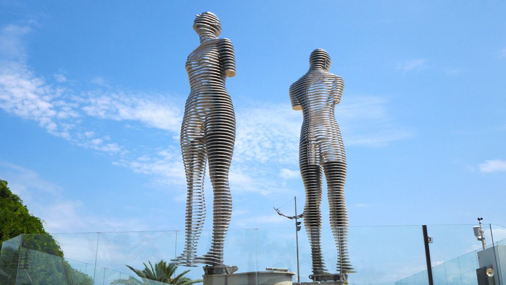 The sculptures of Ali and Nino along the boardwalk in Batumi, Georgia