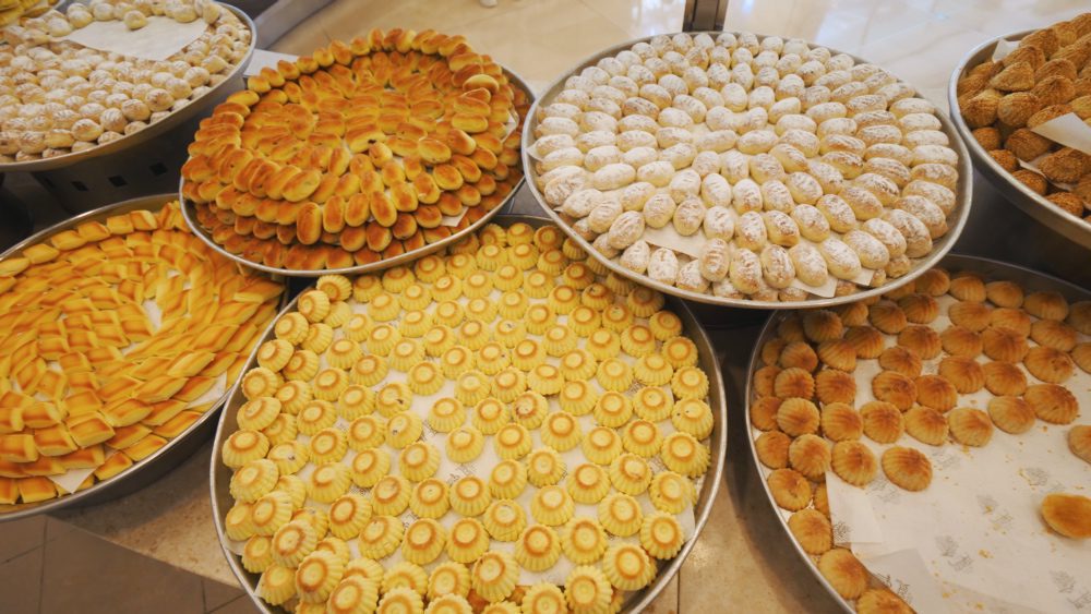 An assortment of Lebanese sweets in Sidon, Lebanon