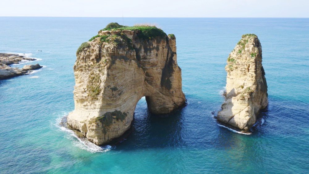 Closeup of Raouche Rock in Beirut, Lebanon