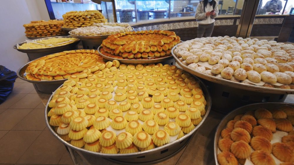 An assortment of Lebanese sweets at Al Baba Sweets in Sidon, Lebanon