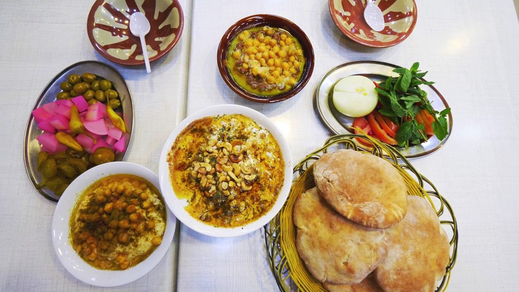 Lebanese food spread in Deir al-Qamar, Lebanon