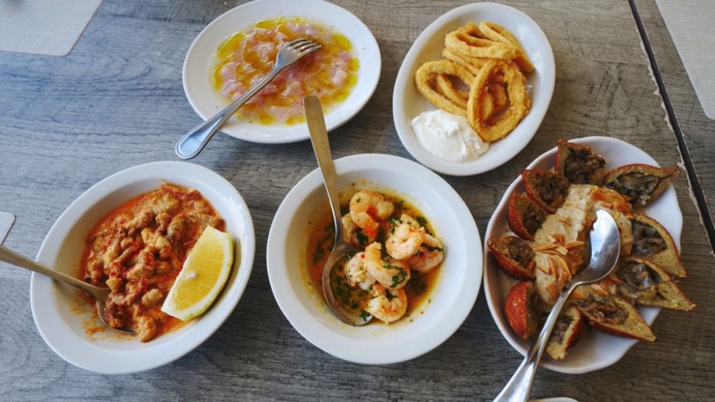 Lebanese seafood spread in Tyre, Lebanon