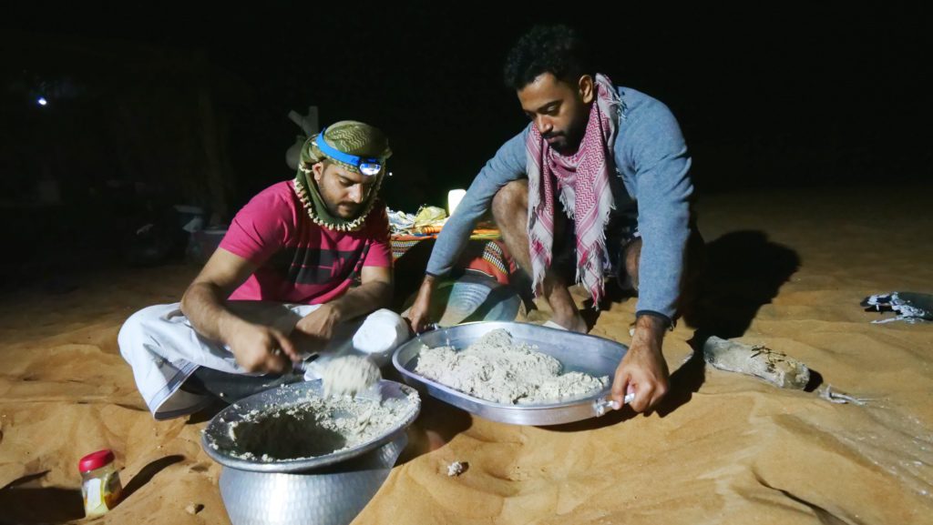 Late-night cooking in the desert